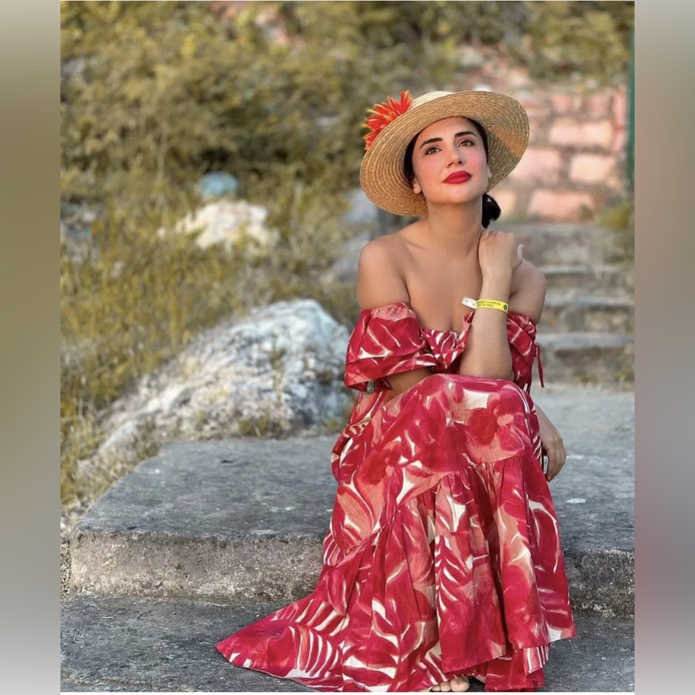 NWT Zara Printed Floral Red Cream Maxi Dress Bloggers Favorite L - Picture 14 of 16